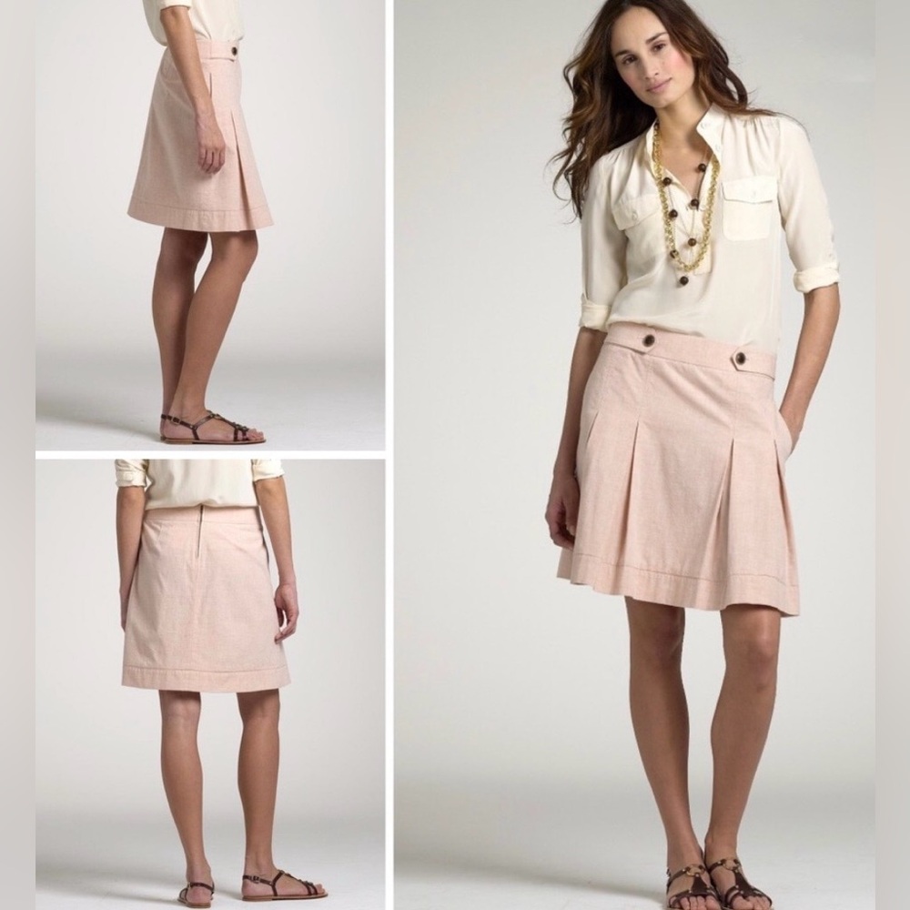J.Crew Blush Pink Chambray Wendy Pleated A-Line Skirt Size 0
